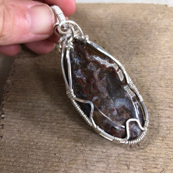 Natural Crazy Lace Polished Jasper Wire Wrapped Pendant - Picture 5 of 5